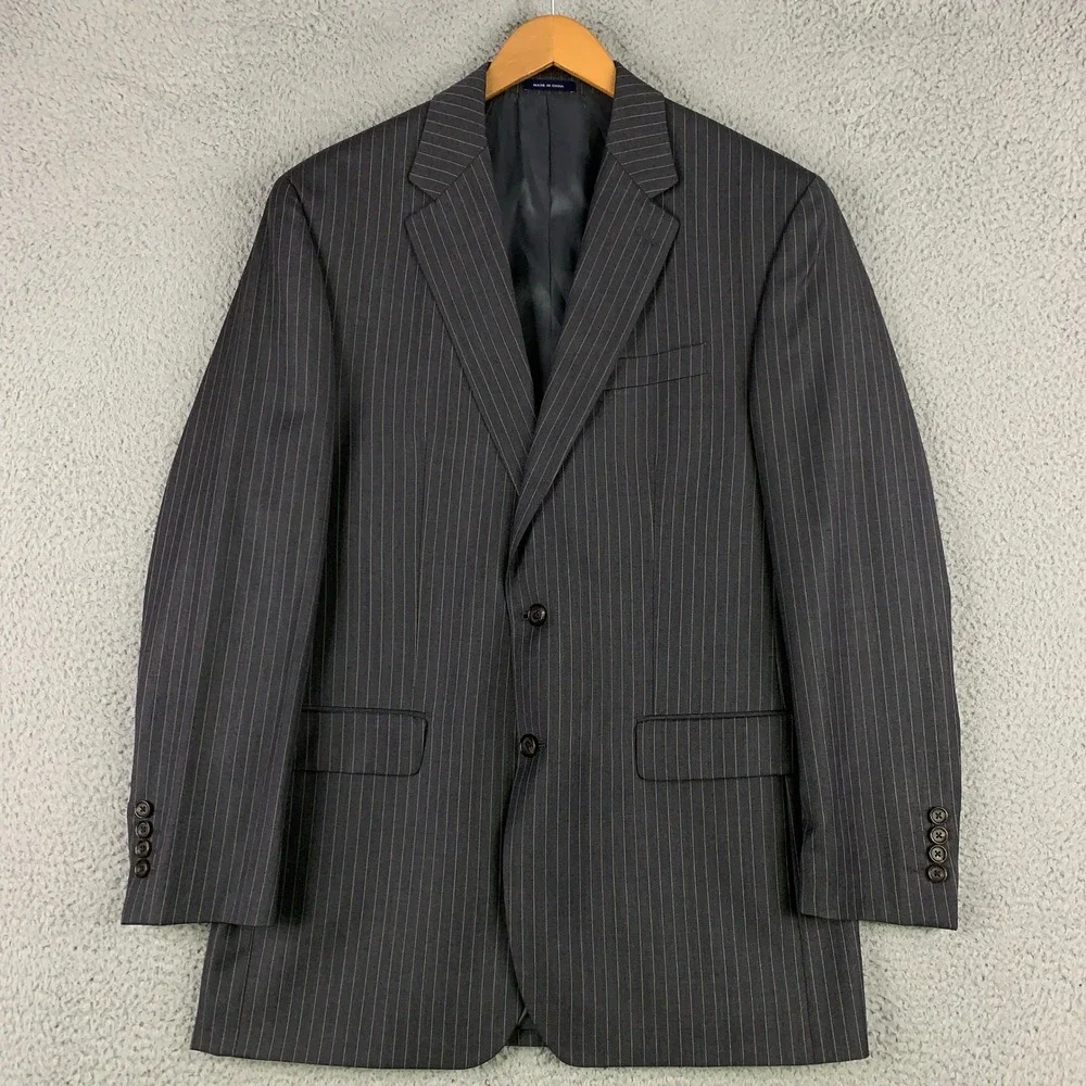 Ralph Ralph Lauren 2 Piece Suit 42L Grey Pinstripe Wool Pleated Pants 34x30.5